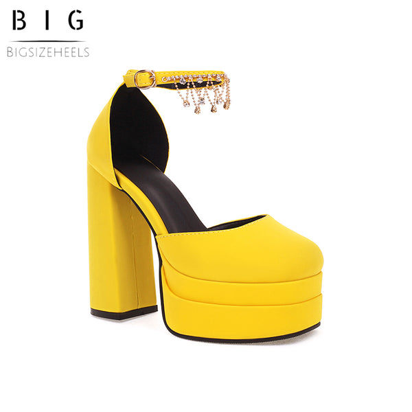 Bigsizeheels Sexy  Ankle Strap Platform Sandals - Yellow