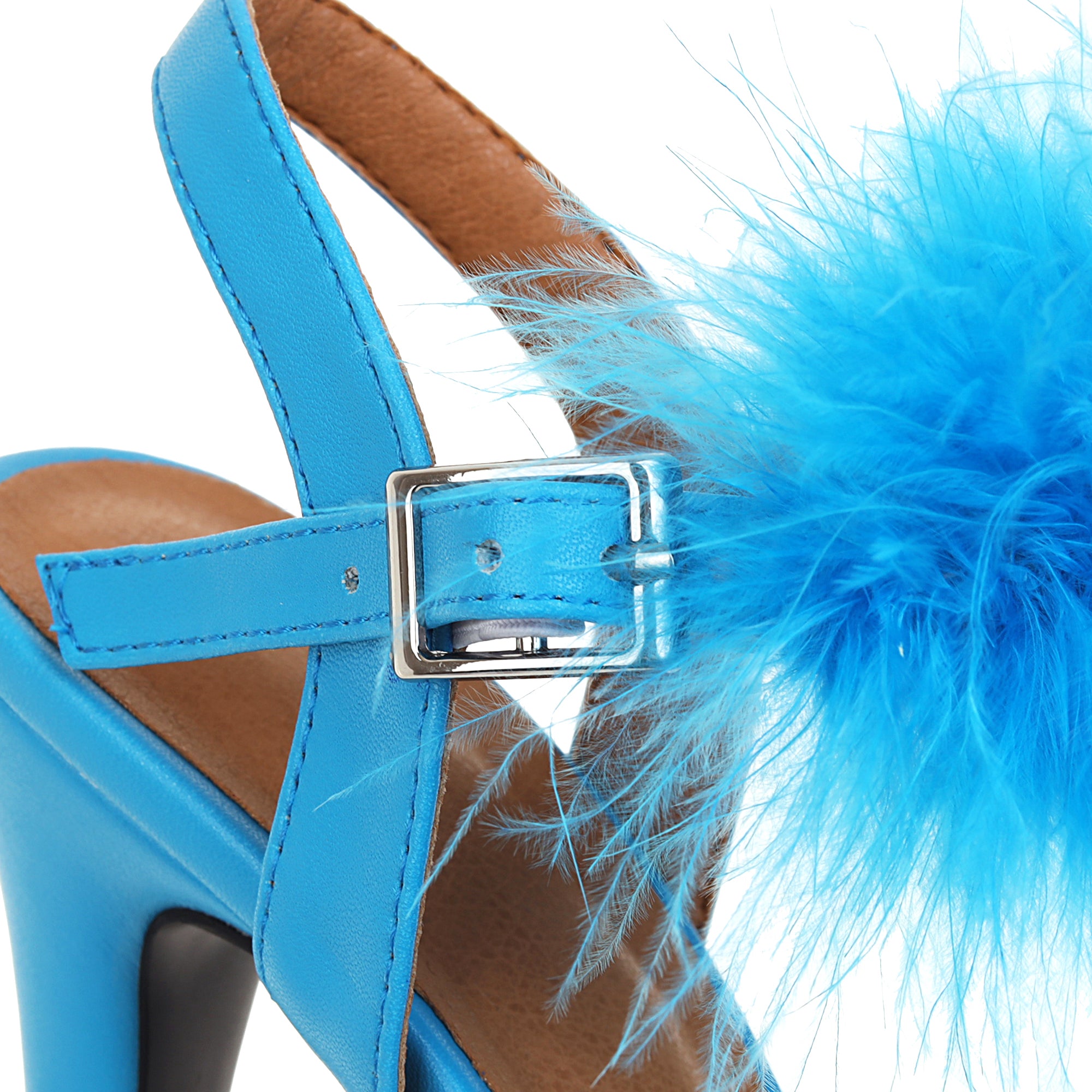 the Platform Rabbit Fur Sexy Stiletto Sandals - Blue best platfrom sandals are from bigsizeheels