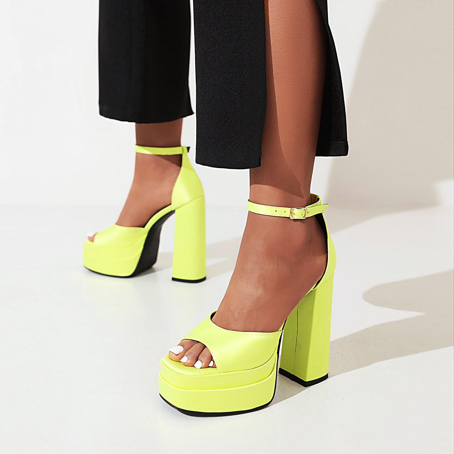 the Sexy Platform Ankle Strap Open Toe Sandals-Yellow best platform sandals are from bigsizeheels